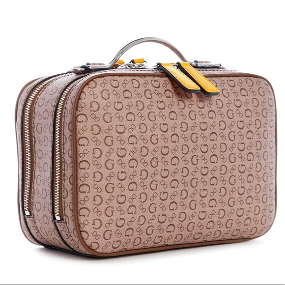 GUESS Factory Millville Large Crossbody Bag Double Zip Camera Brown Yellow - Picture 3 of 4